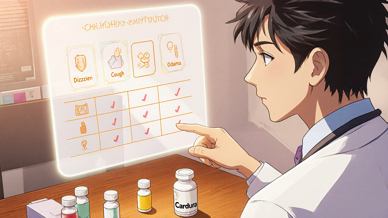 Doctor consulting patient with holographic drug side‑effect chart, anime aesthetic.