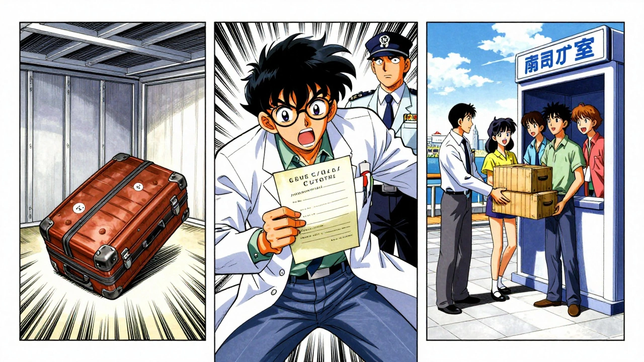 A passenger faces customs with a doctor’s letter, then receives medication via telemedicine on deck.