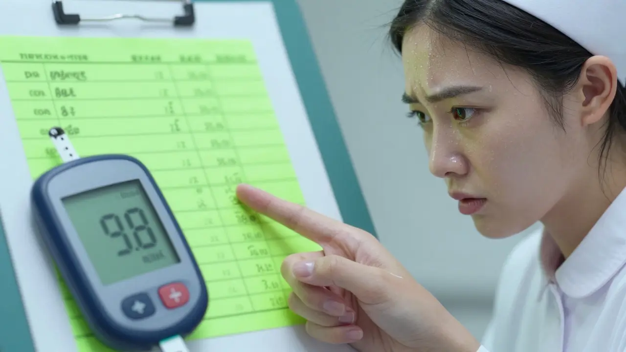 Nurse identifying insulin dose error during verification.