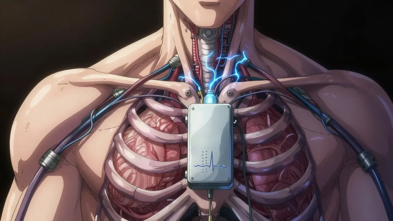 Diagram of internal nerve stimulator device under transparent skin.