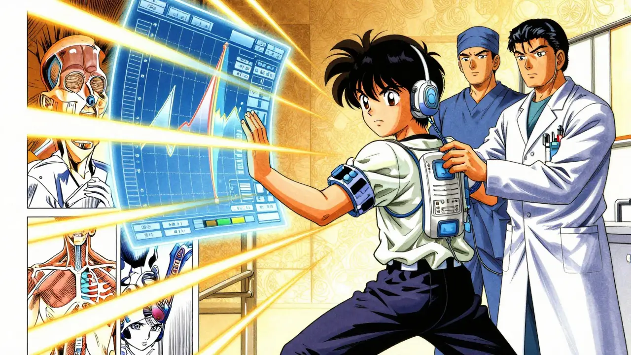 Patient with wearable medical sensors and holographic health monitoring display