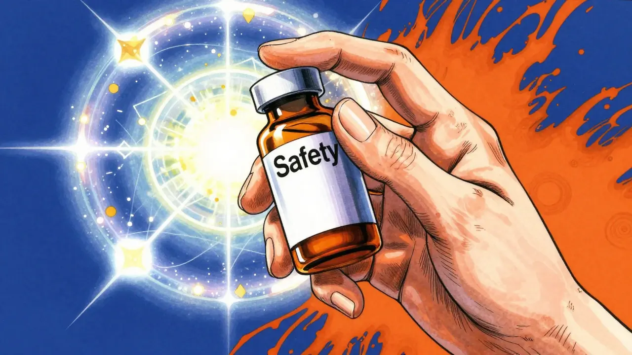 Detailed anime style hand holding a generic medication bottle with a glowing golden aura